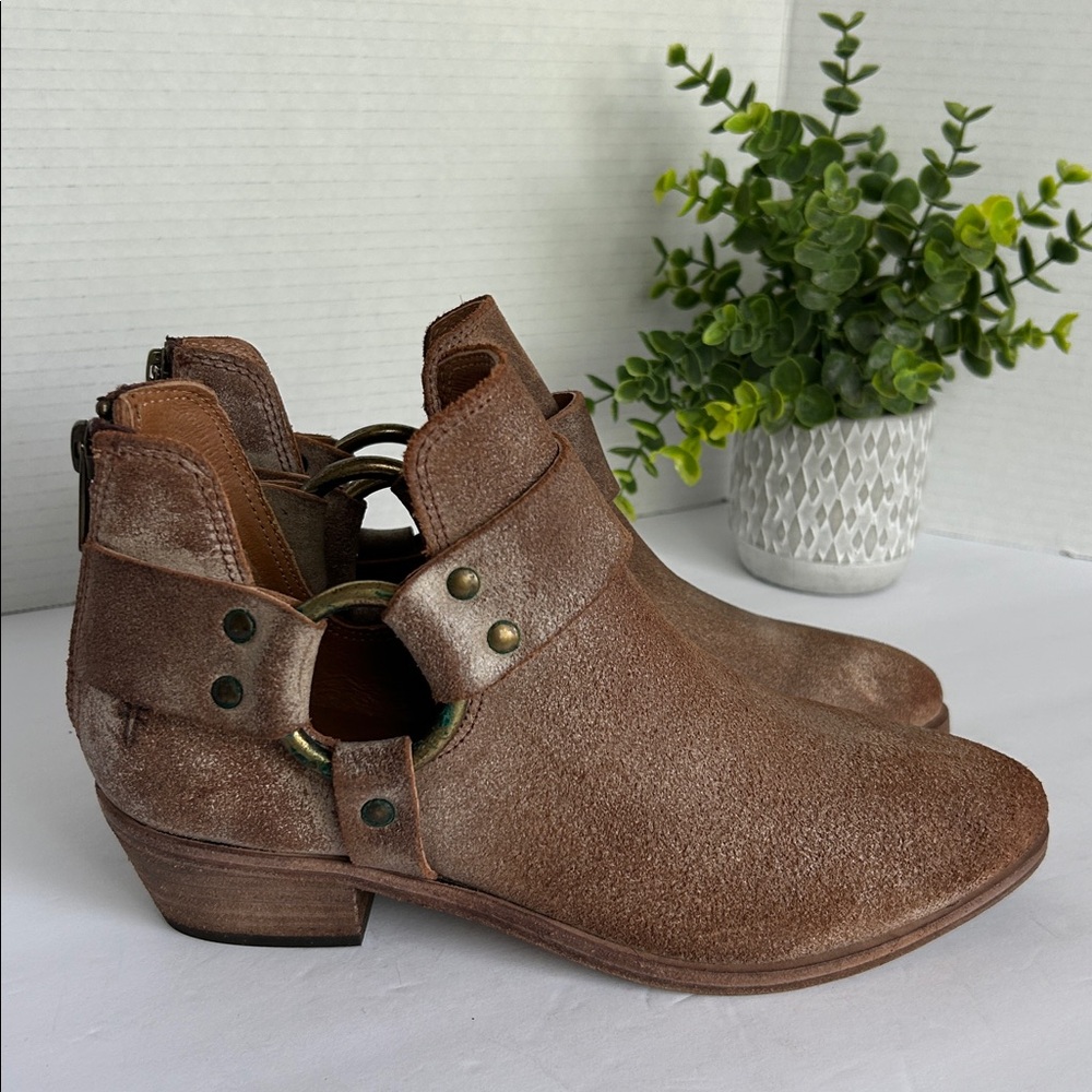 Frye Ray Harness Back Zip Womens Brown Leather Slip
On Booties B Ruze Shoes